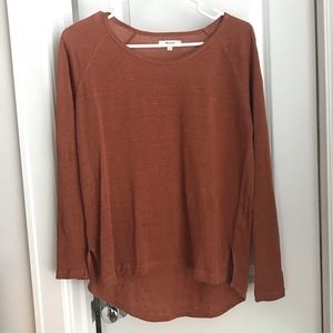 Madewell linen long sleeved burnt orange shirt